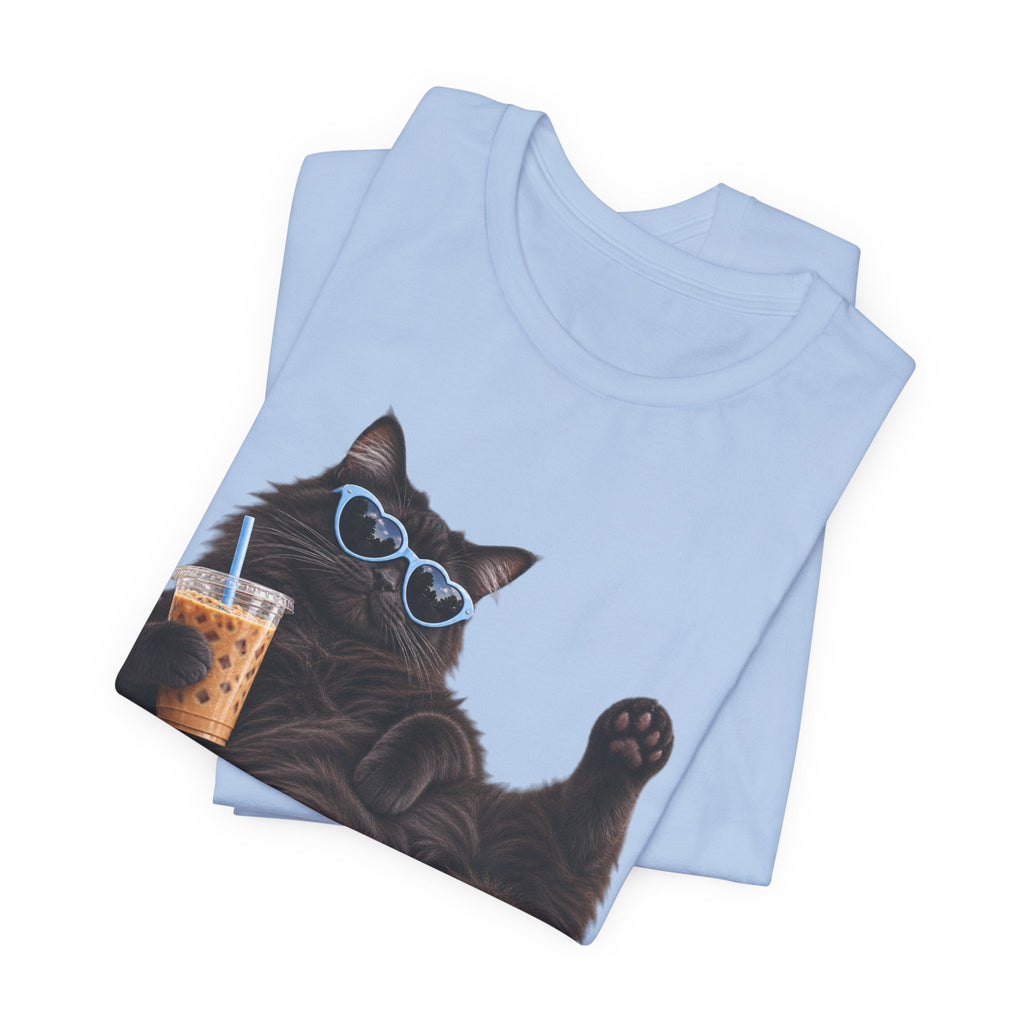 Custom Cat Shirt Personalized Ice Coffee Cat Mom T-shirt Funny Cats and Coffee Shirt for Cat Lovers