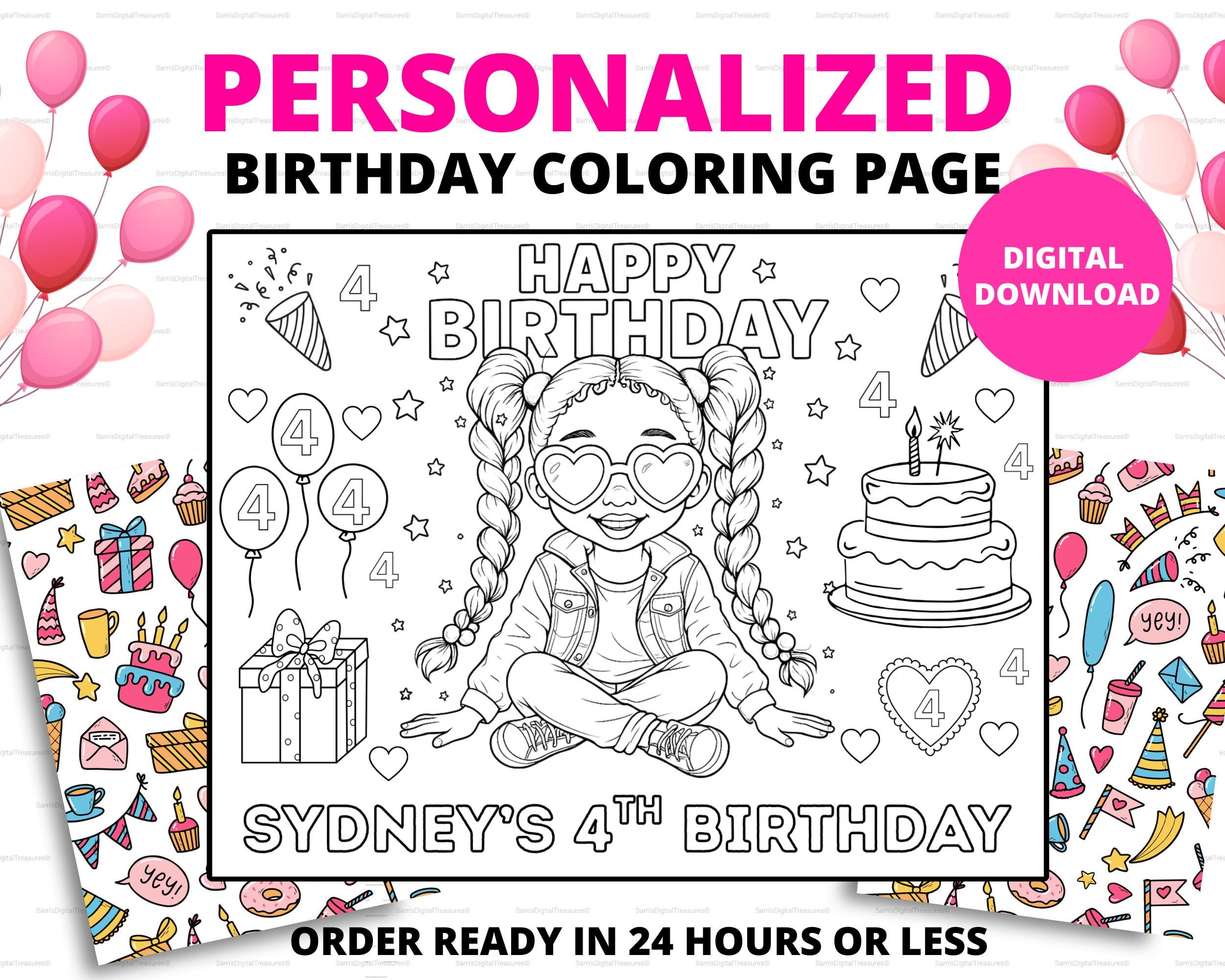 Custom Fashion Doll Birthday Coloring Page | Personalized Doll Birthday Activity|  Printable Party Activity for Girls