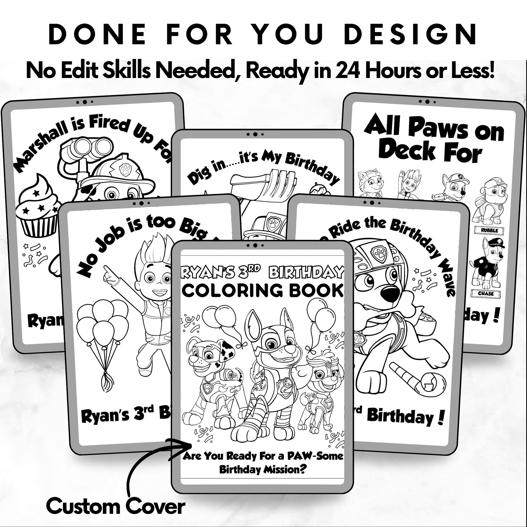 Personalized Paw Dogs Birthday Coloring Book | Printable Paw Birthday Coloring Pages | Paw Party Favors | Done for You Paw Birthday Coloring