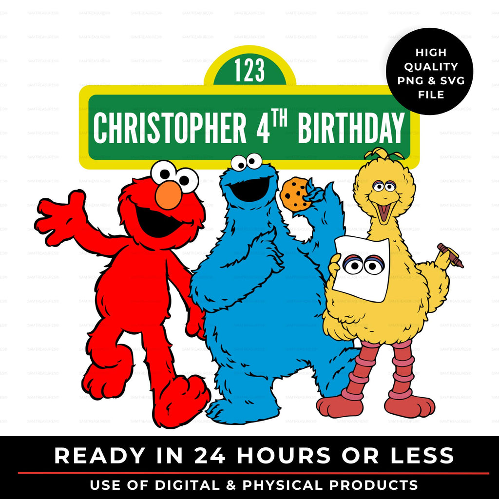 Custom Sesame Birthday PNG for Kids | Sesame Birthday Party Image | Custom Elmo PNG | Cookie Monster Birthday PNG