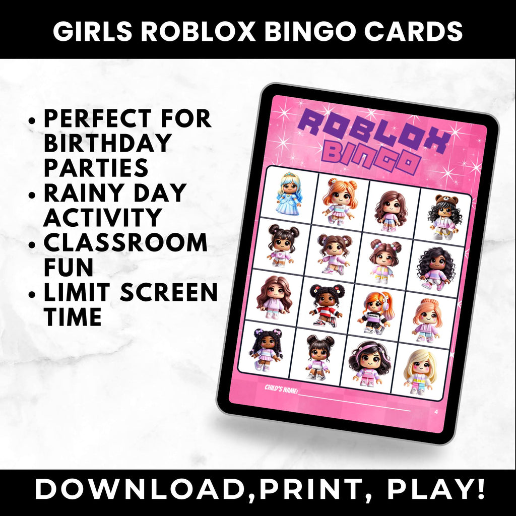 Roblox Girl Birthday Party Game | Roblox Birthday Party | Printable Bingo Cards for Kids |  Roblox Girls Party