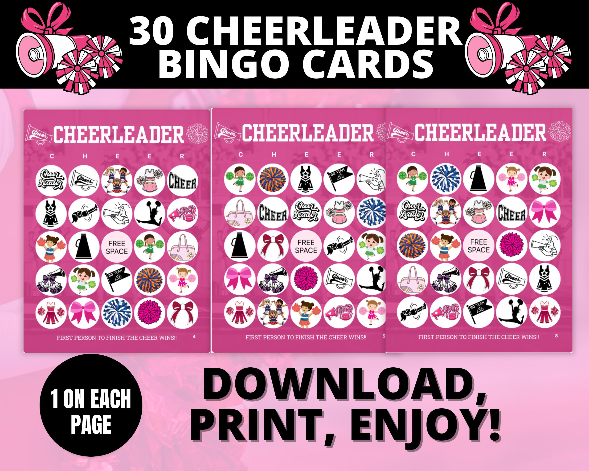 Cheerleader Bingo Cards| Cheerleader Birthday Bingo Game | Girls Birthday Party Activity