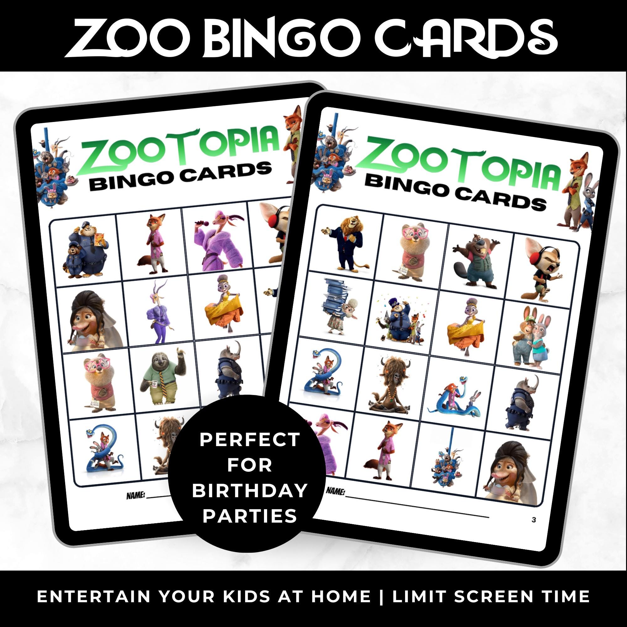 ZooTopia Movie Bingo Cards | Family Movie Night Game