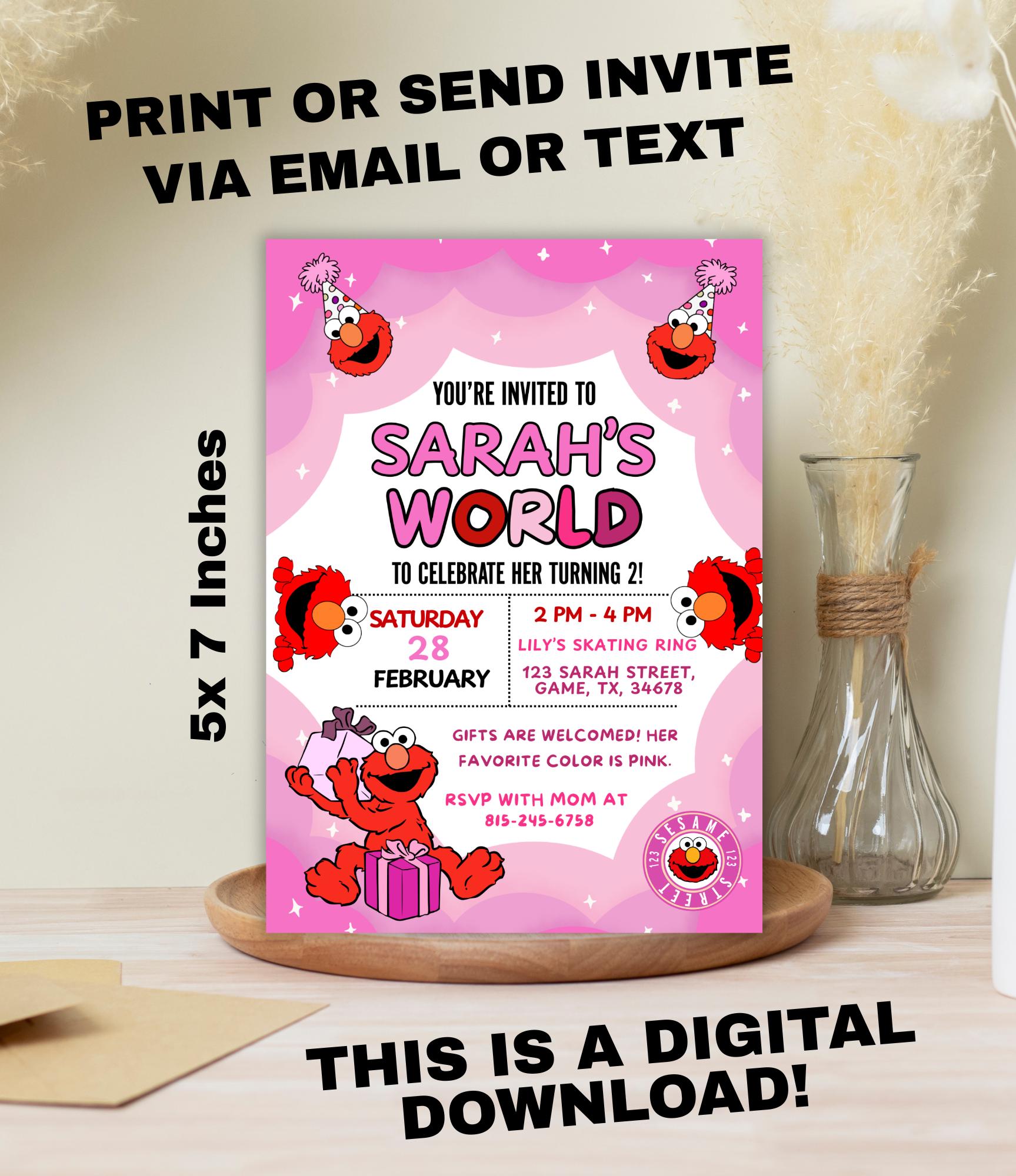 Custom Girly Elmo Birthday Invitation  | Sesame Street Birthday Party Invite