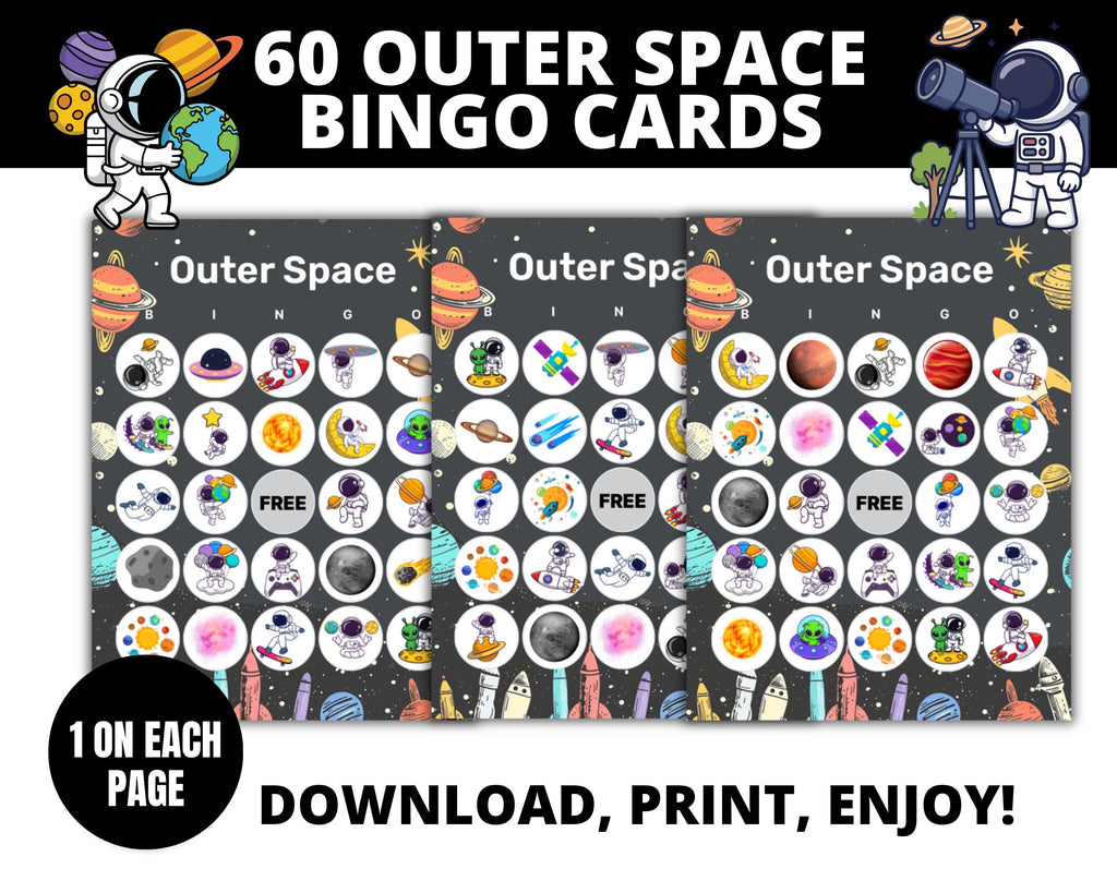 Outer Space Bingo Cards | Outer Space Birthday Bingo Cards For Birthday Activity for Kids