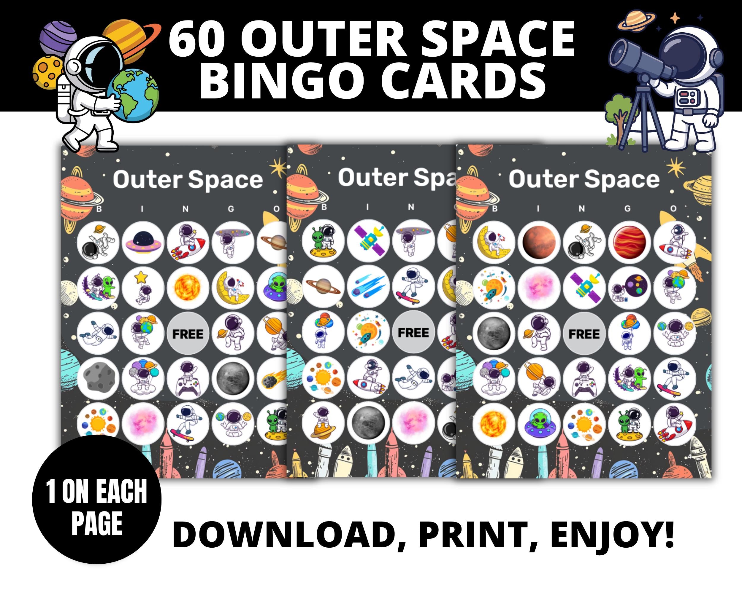 Outer Space Bingo Cards | Outer Space Birthday Bingo Cards For Birthday Activity for Kids
