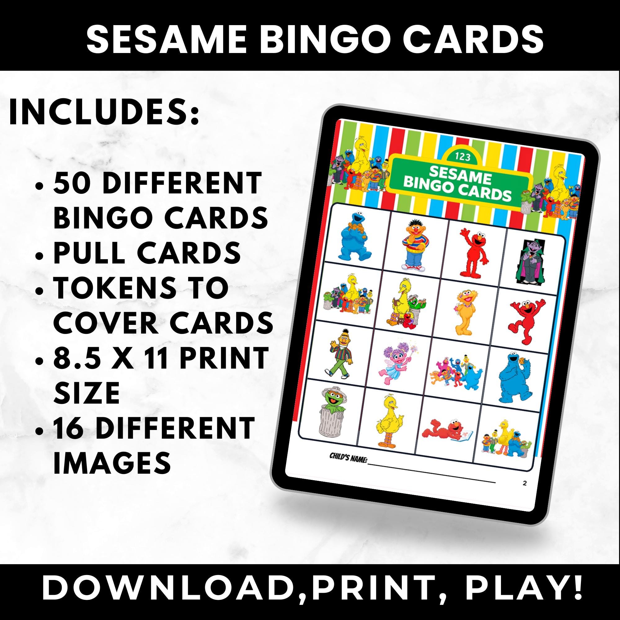 Sesame Street Bingo Cards | Sesame Street Birthday Party Game | Sesame Street Party Favors | Printable Bino Cards for Kids