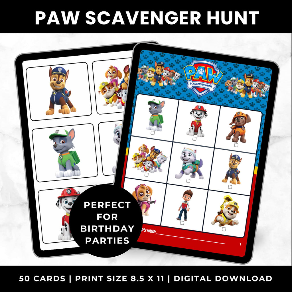 Paw Scavenger Hunt Cards for Birthday Parties | Printable Scavenger Game for Kids | Paw Party Favors | Paw Patrol Birthday Game