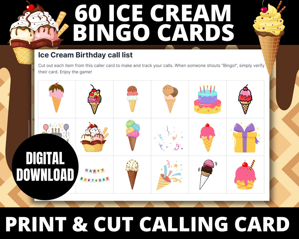 Ice Cream Birthday Bingo Cards for Kids | Ice Cream Party Game | Kids Birthday Activity
