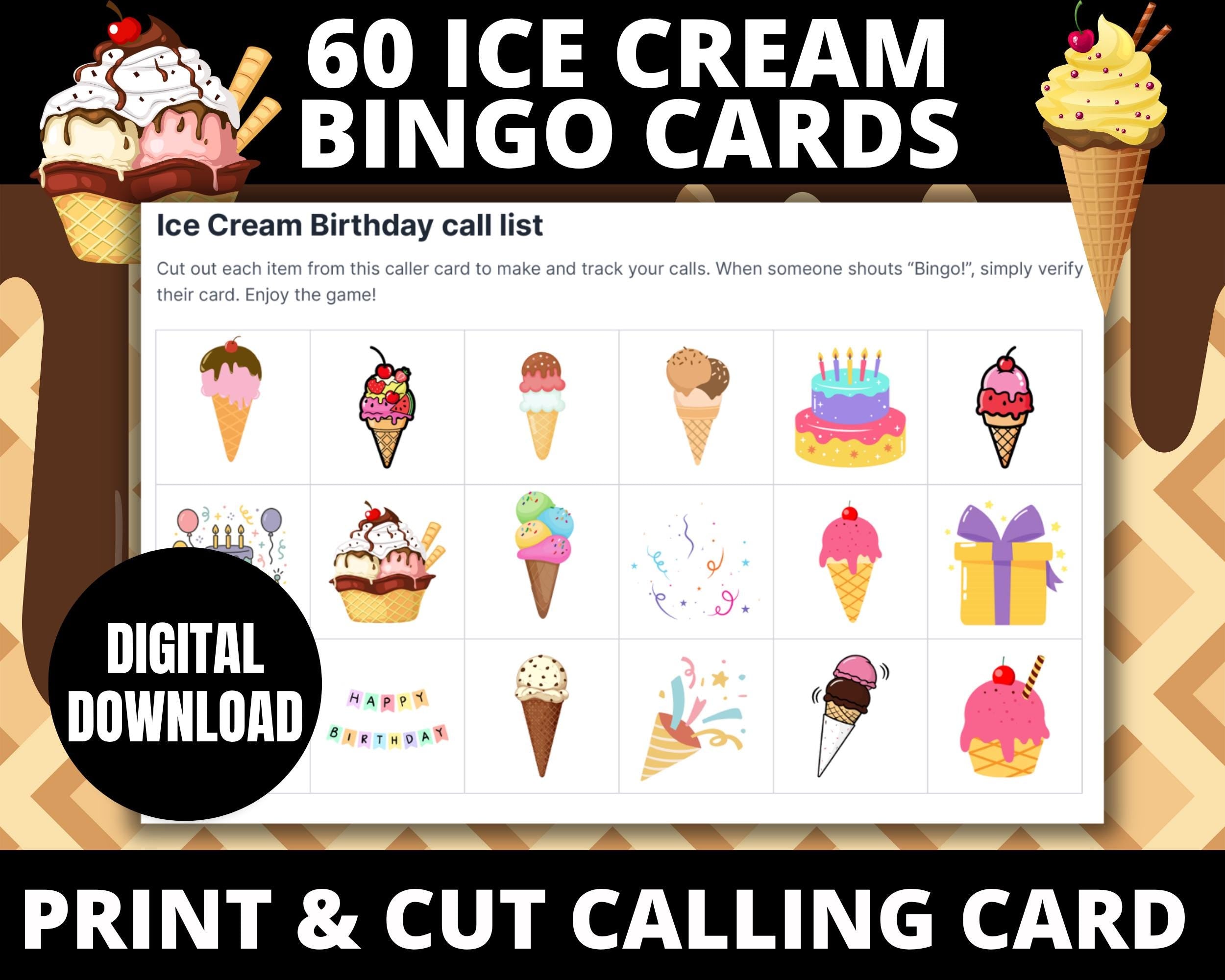 Ice Cream Birthday Bingo Cards for Kids | Ice Cream Party Game | Kids Birthday Activity
