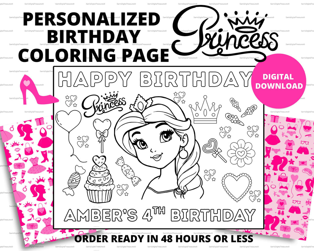 Princess Coloring Page Birthday Party Princess Activity Printable Princess Party Favor | Princess Birthday Coloring Page