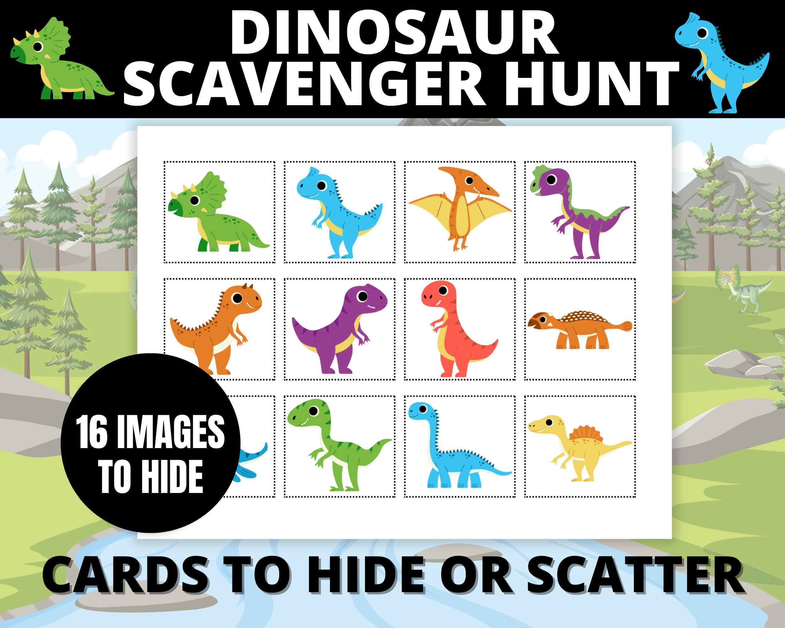Dinosaur Scavenger Hunt Birthday Activity | Printable Dino Party Game for Kids  | Dino Birthday Games