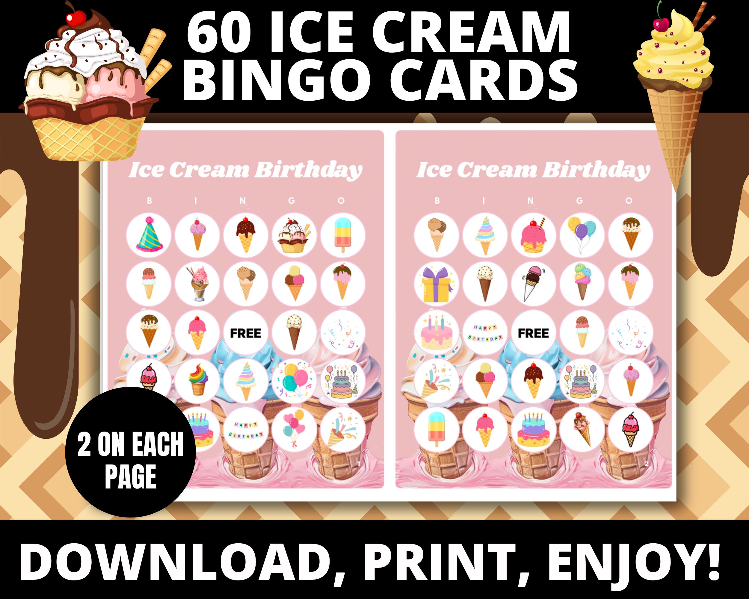 Ice Cream Birthday Bingo Cards for Kids | Ice Cream Party Game | Kids Birthday Activity