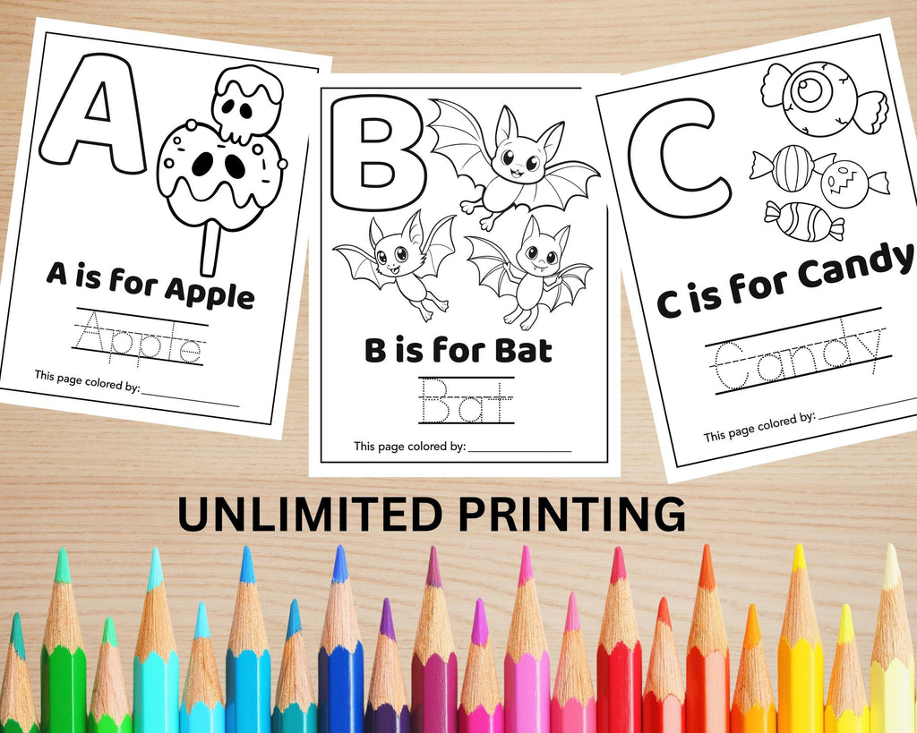 Halloween Alphabet Coloring Pages A–Z Printable | Preschool & Kindergarten Letter Tracing Worksheets | Halloween ABC Activity Book PDF