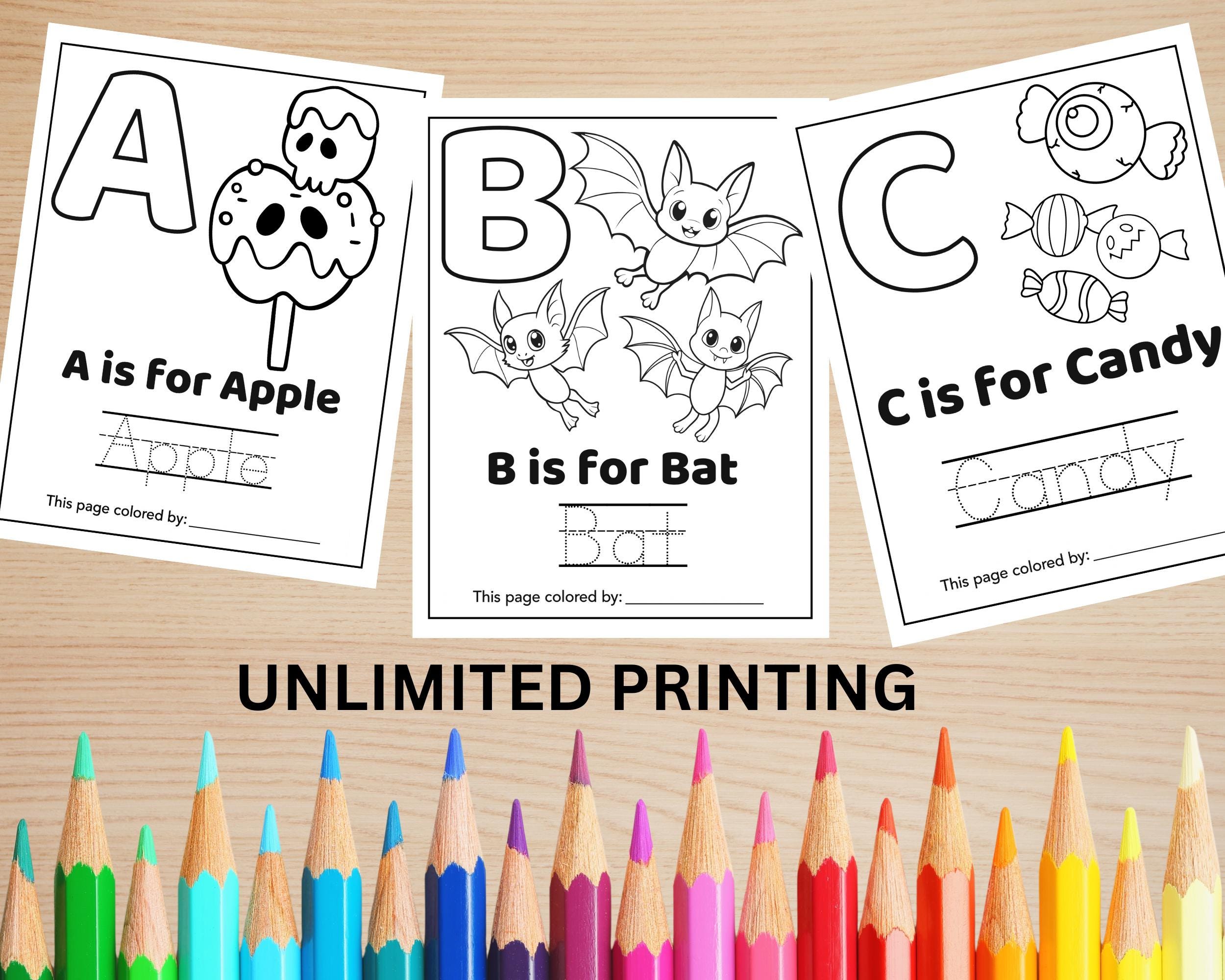 Halloween Alphabet Coloring Pages A–Z Printable | Preschool & Kindergarten Letter Tracing Worksheets | Halloween ABC Activity Book PDF