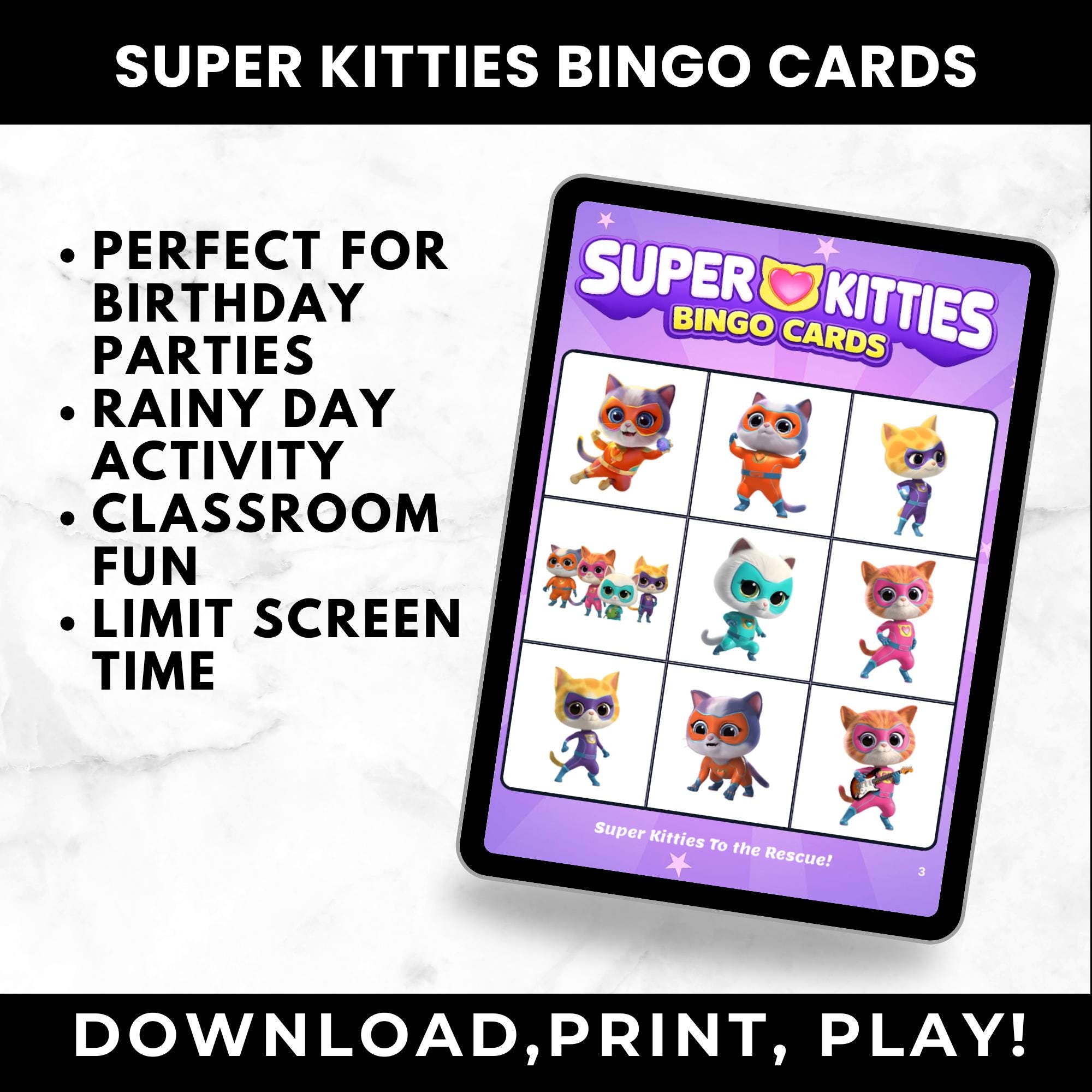 Printable Super Kitties Bingo Cards