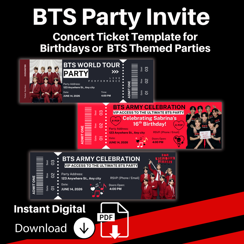 BTS Party Invitation Template | BTS Concert Ticket Invite | Editable Canva Invite | BTS Birthday Invitation | Kpop Birthday Party Invite |