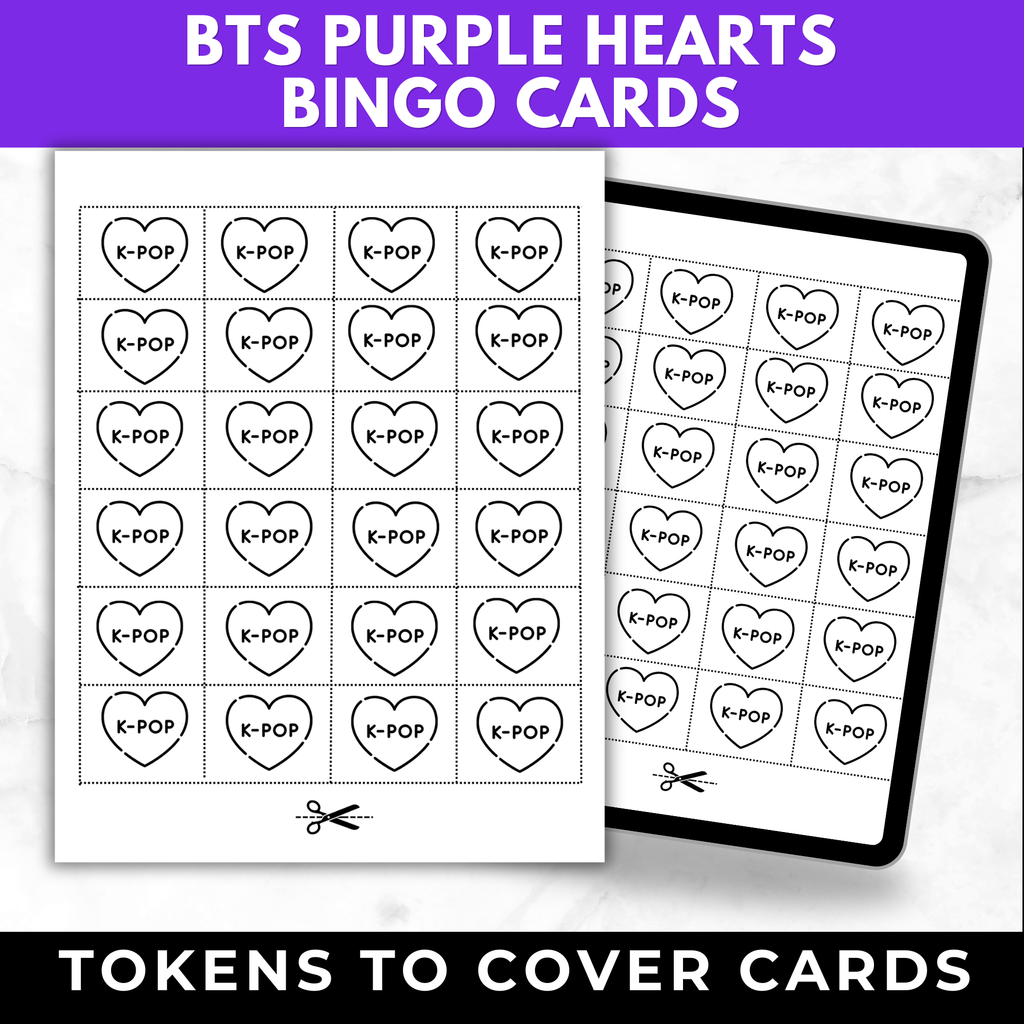 BTS Purple Hearts Bingo Cards | K-pop Fan Party Game | BTS Birthday Party Games |