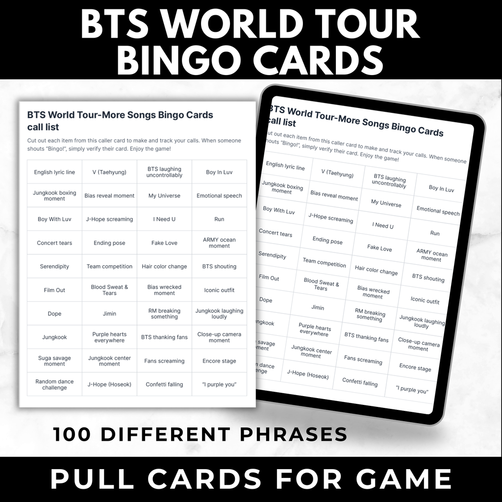 BTS World Tour Bingo Cards | K-pop Fan Party Game | BTS Birthday Party Games | Printable Bts 2026 Tour Game | ARMY Game Night