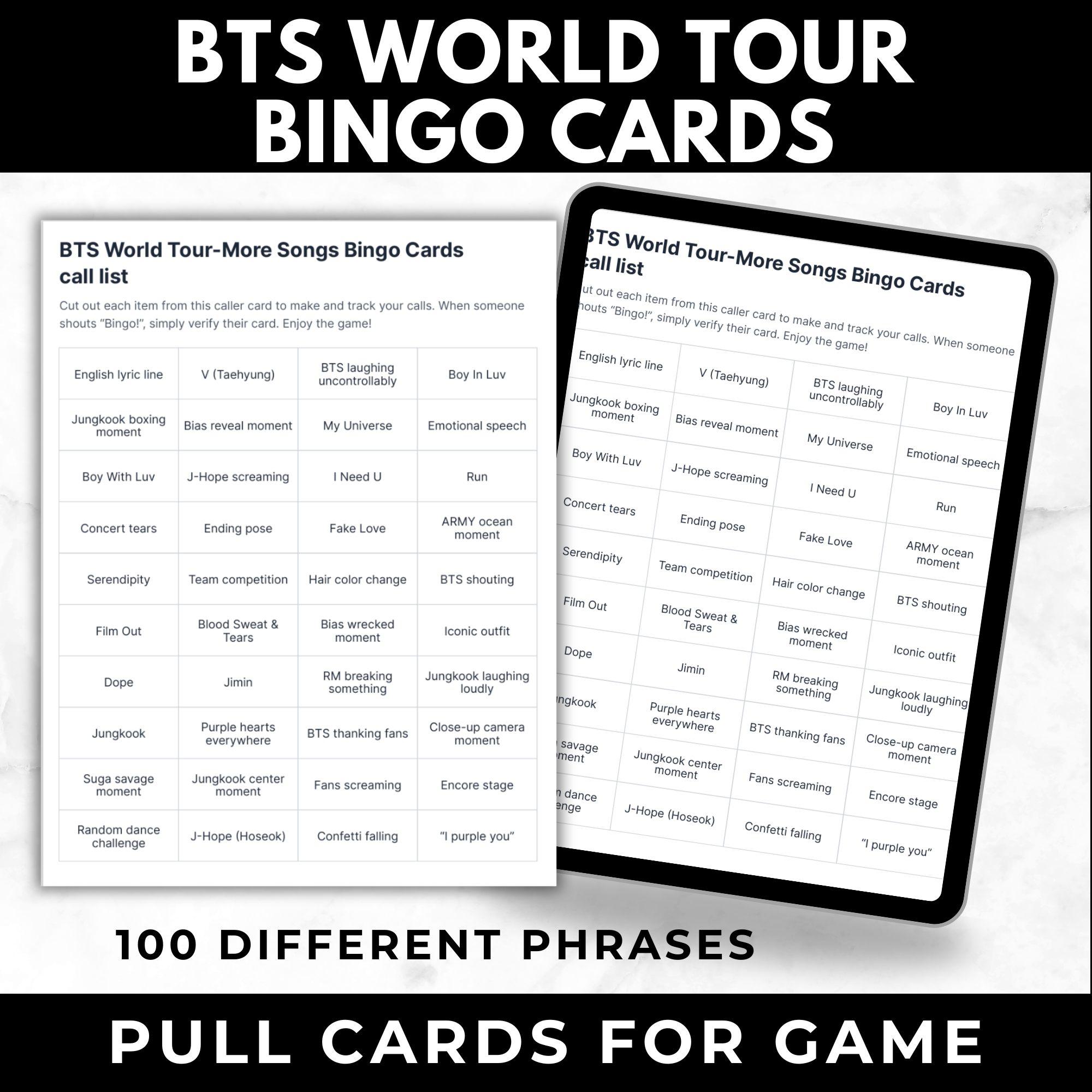 BTS World Tour Bingo Cards | K-pop Fan Party Game | BTS Birthday Party Games | Printable Bts 2026 Tour Game | ARMY Game Night