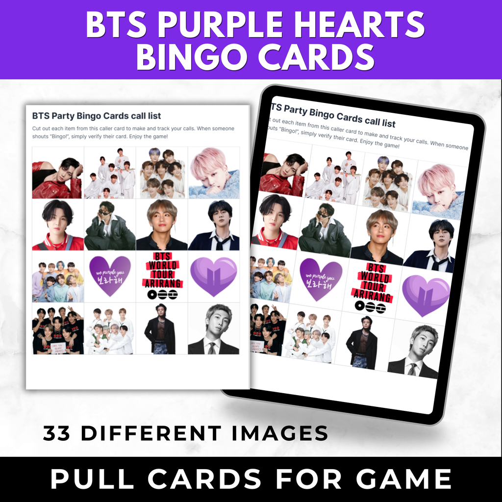 BTS Purple Hearts Bingo Cards | K-pop Fan Party Game | BTS Birthday Party Games |