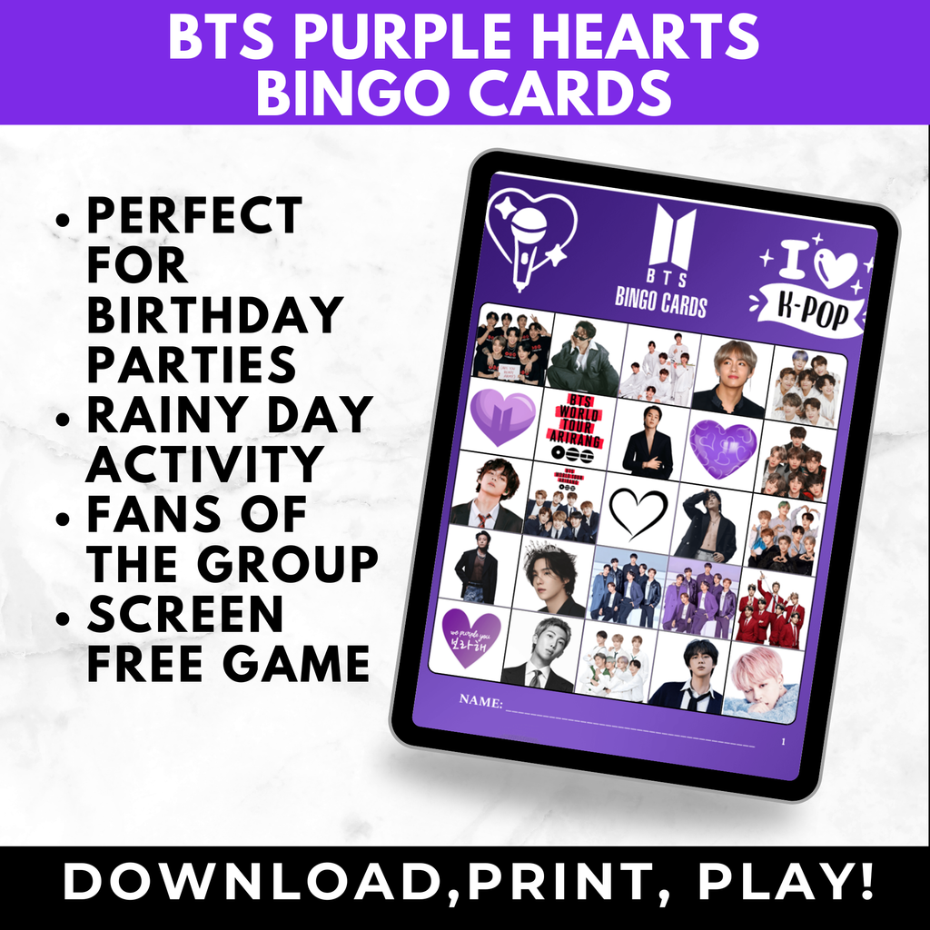 BTS Purple Hearts Bingo Cards | K-pop Fan Party Game | BTS Birthday Party Games |