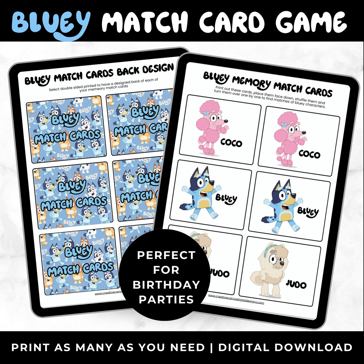 Bluey Memory Match Card Game printable