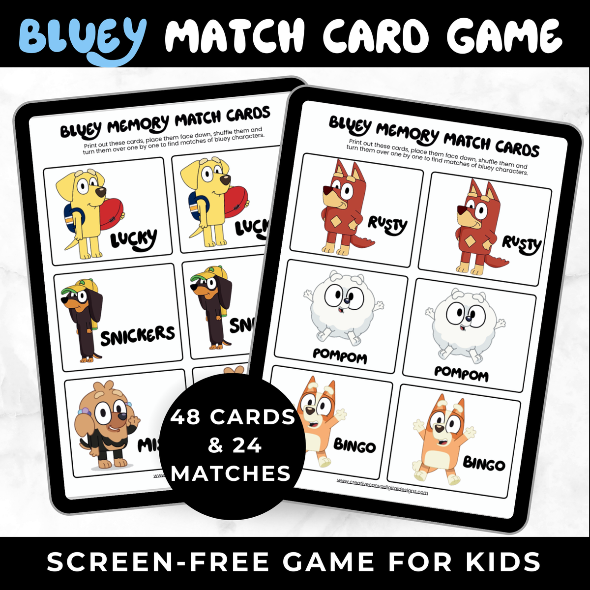 Bluey Memory Match Card Game Printable Birthday Party