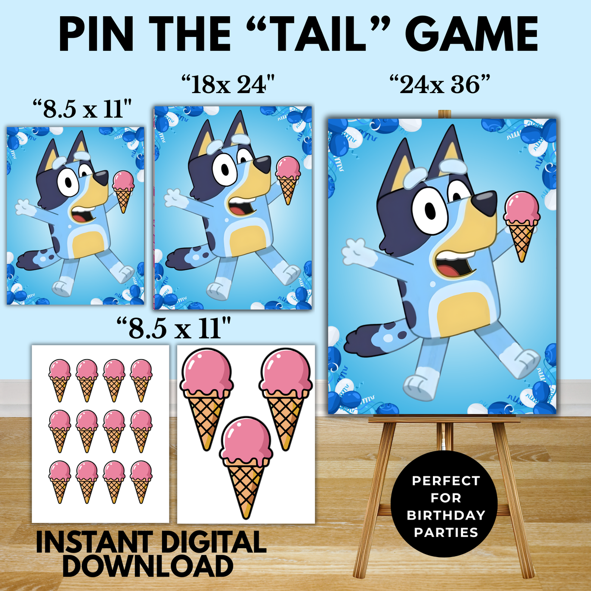 Bluey Pin the Tail Game Printable Indoor Birthday Party