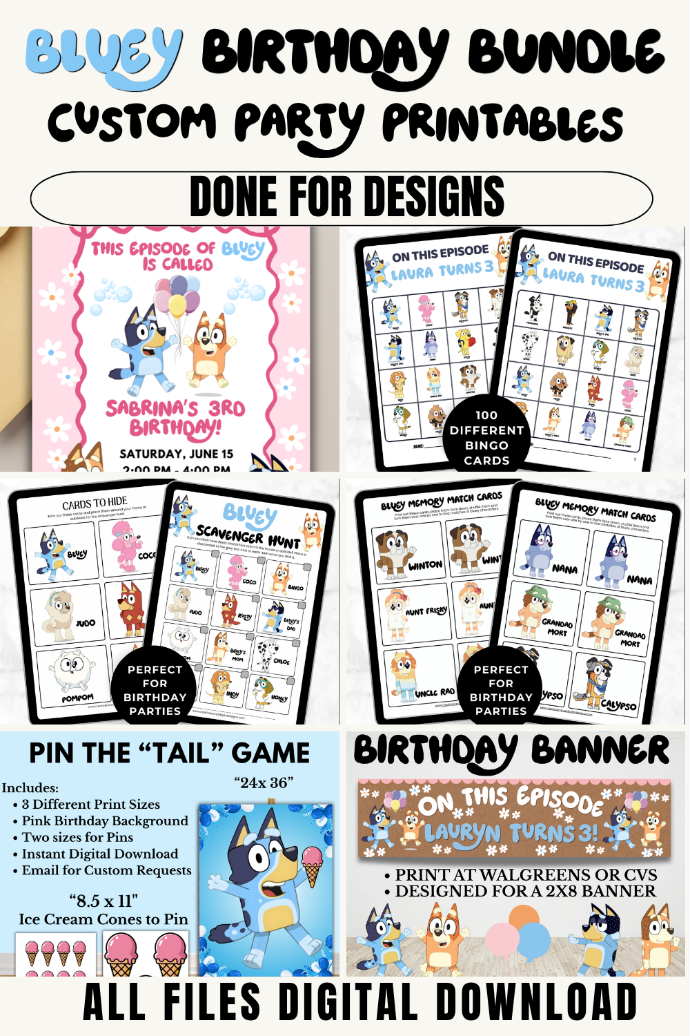 Bluey bingo game printable, bundle preview