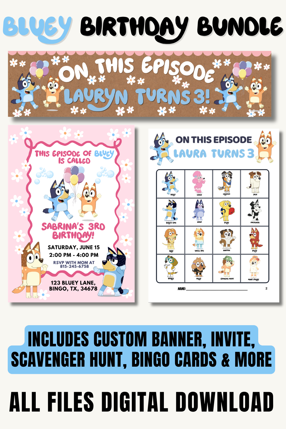 Bluey bingo game printable, bundle preview