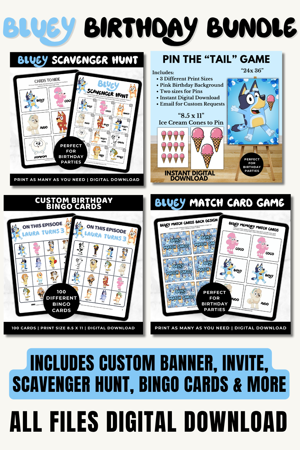 Bluey bingo game printable, bundle preview