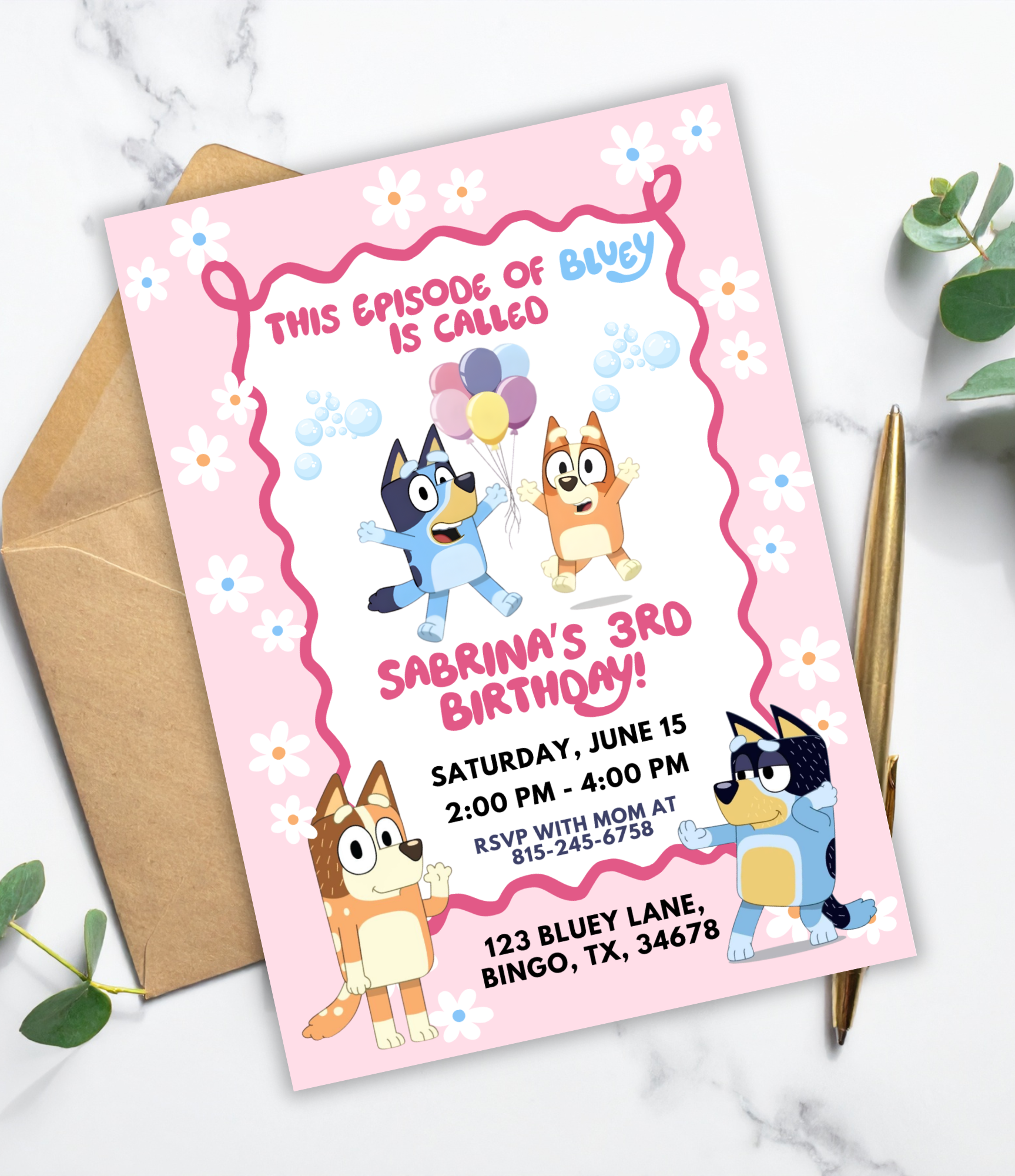 Bluey Birthday Invitation | Personalized Bluey & Bingo Party Invite for Kids | Toddler Birthday Invitation