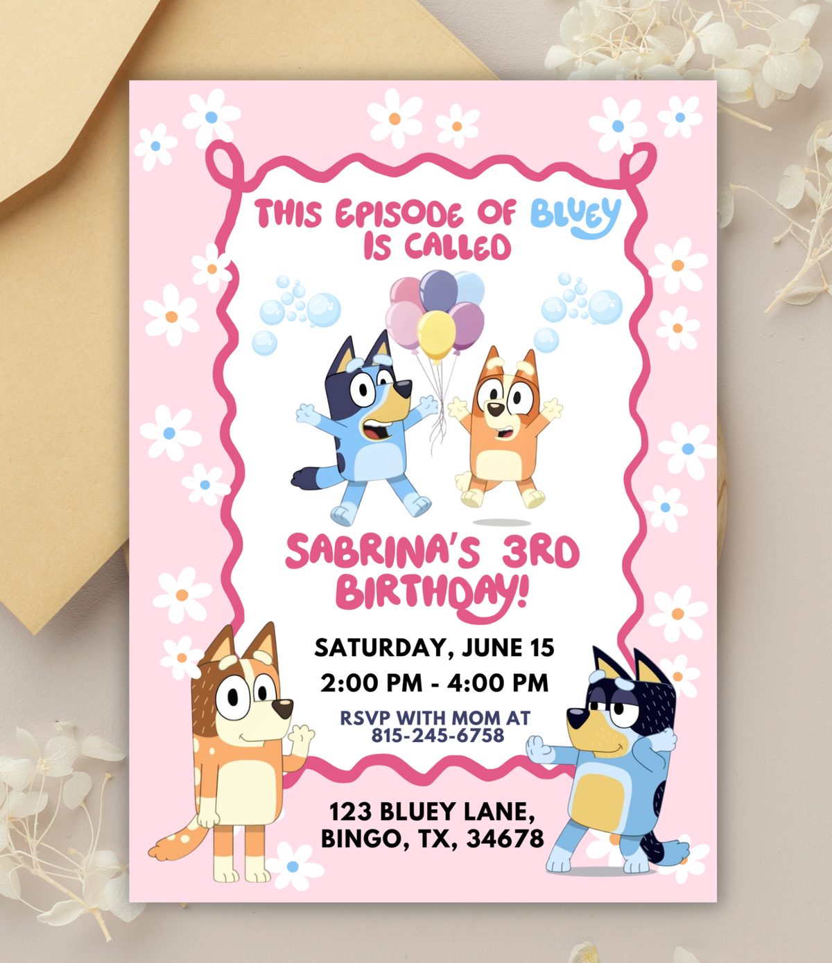 Bluey Birthday Party Invitation Printable Kids