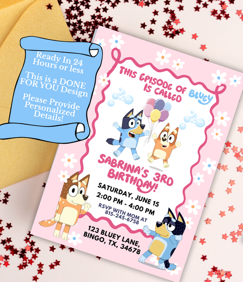 Bluey Birthday Invitation | Personalized Bluey & Bingo Party Invite for Kids | Toddler Birthday Invitation