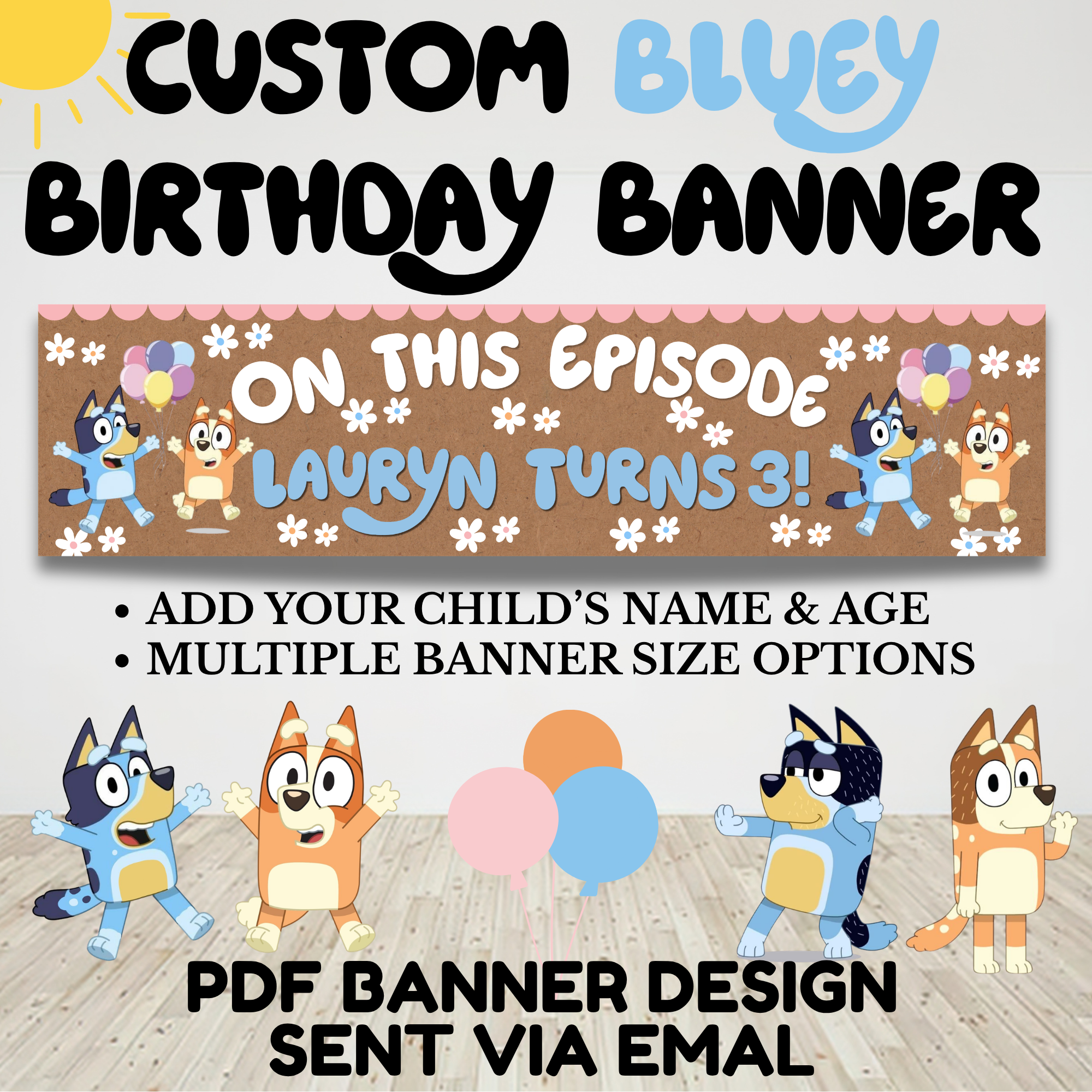 Bluey Birthday Banner Custom Design 2x8 ft | Personalized Kids Party Banner | Bluey Party Decorations | Ready in 24 Hours