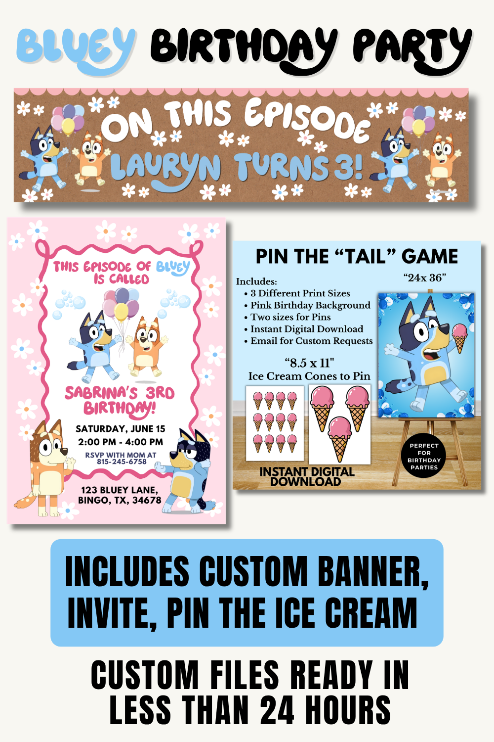 Bluey birthday banner printable, bundle preview