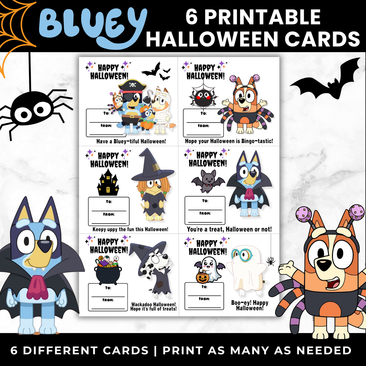 Bluey Printable Halloween Candy Cards for Kids | Classroom Party