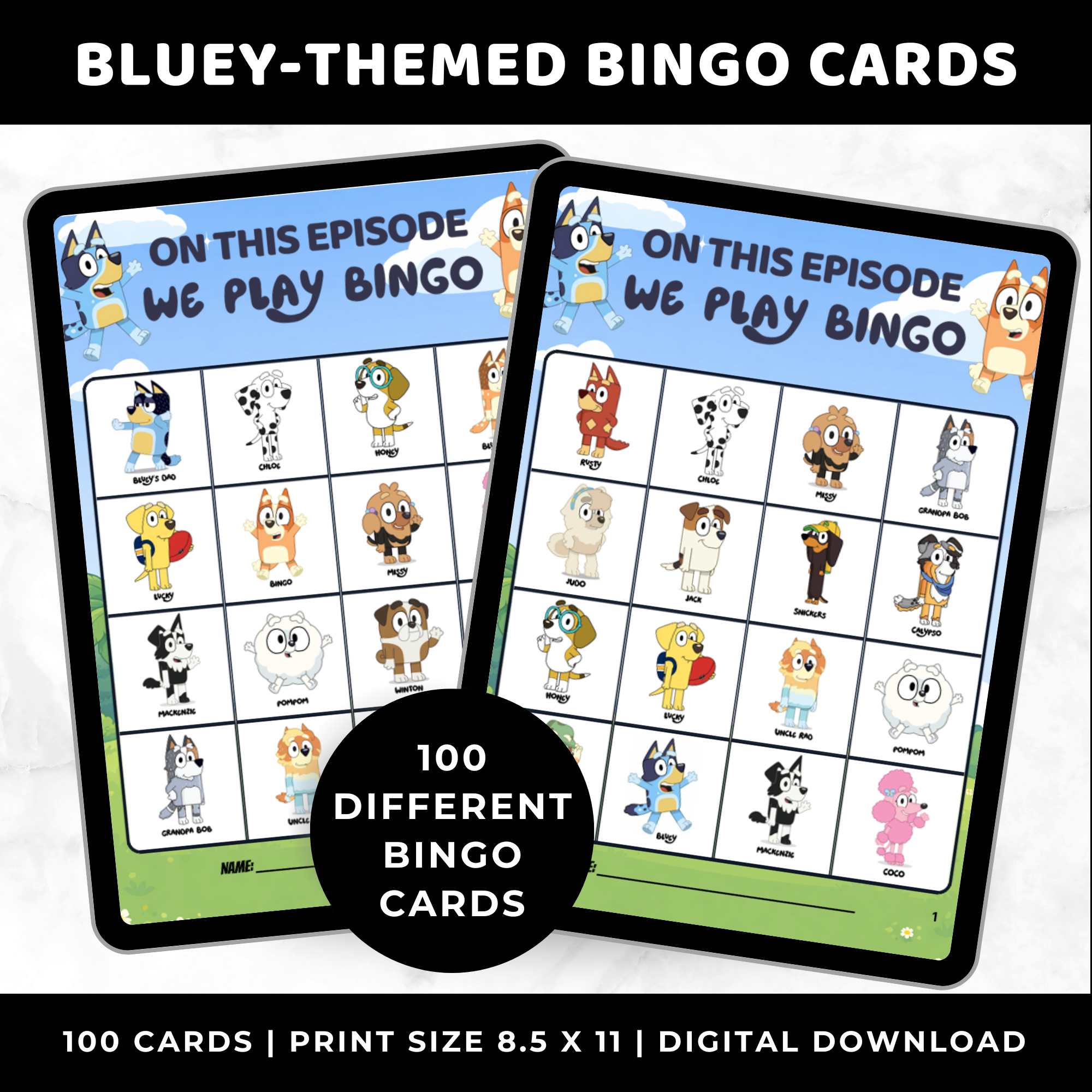Bluey Bingo Cards for Kids