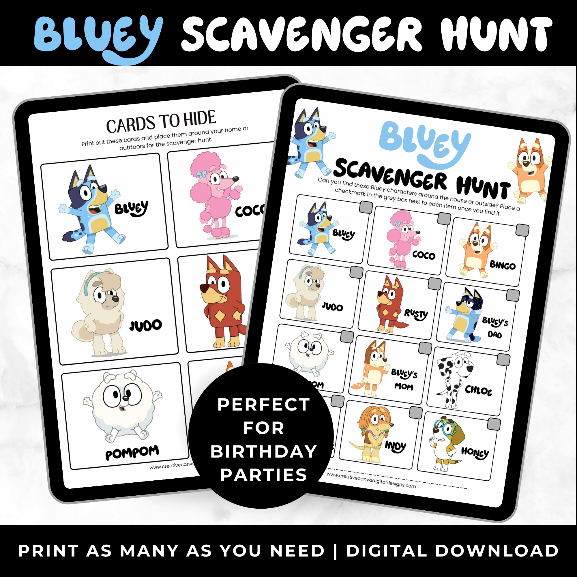 Bluey Scavenger Hunt Game for Kids | Bluey Birthday Game