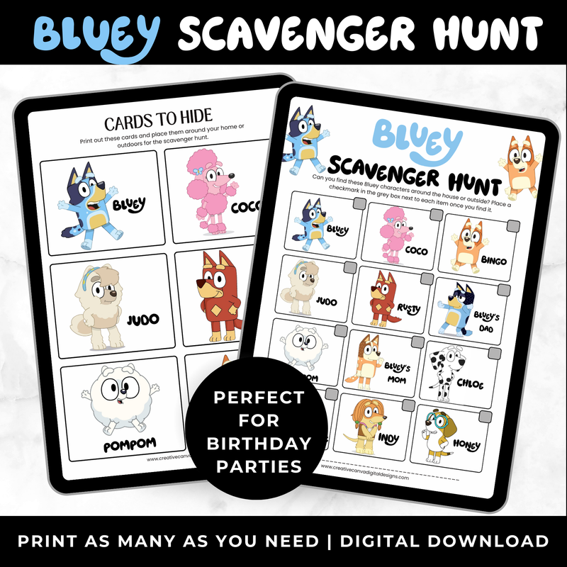 Bluey Scavenger Hunt First Birthday Party Older Children