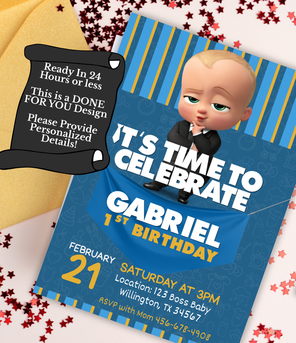 Boss Baby birthday invitation printable, product mockup