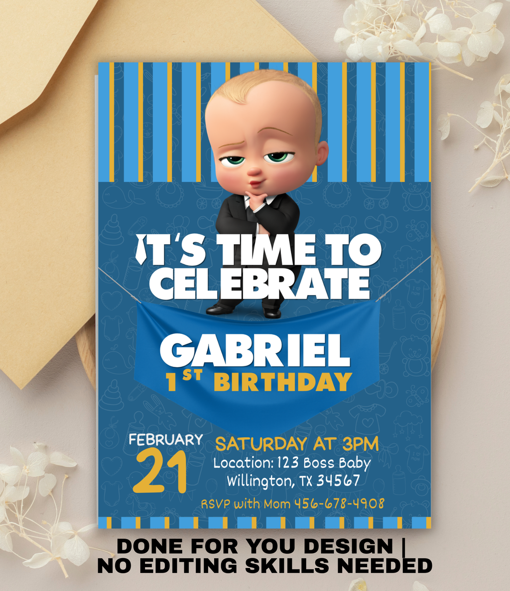 Boss Baby birthday invitation printable, invitation design