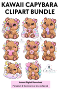 Kawaii Capybara clipart PNG instant download, bundle preview