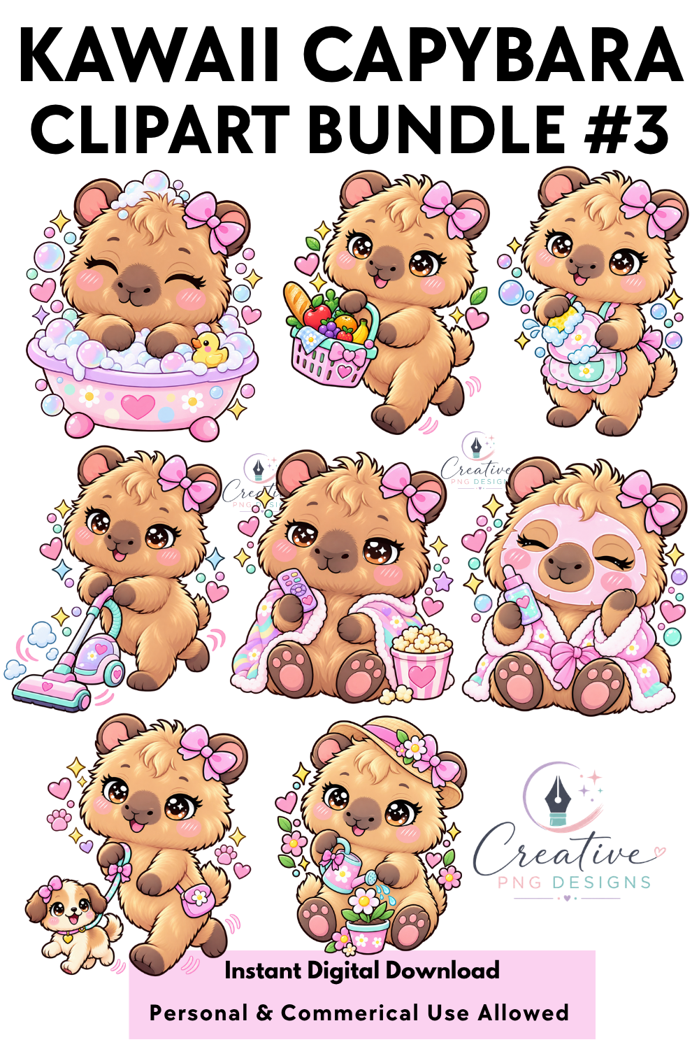 Daily Life Capybara clipart PNG instant download, bundle preview