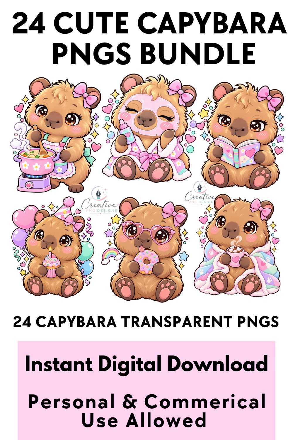 Daily Life Capybara clipart PNG instant download, bundle preview