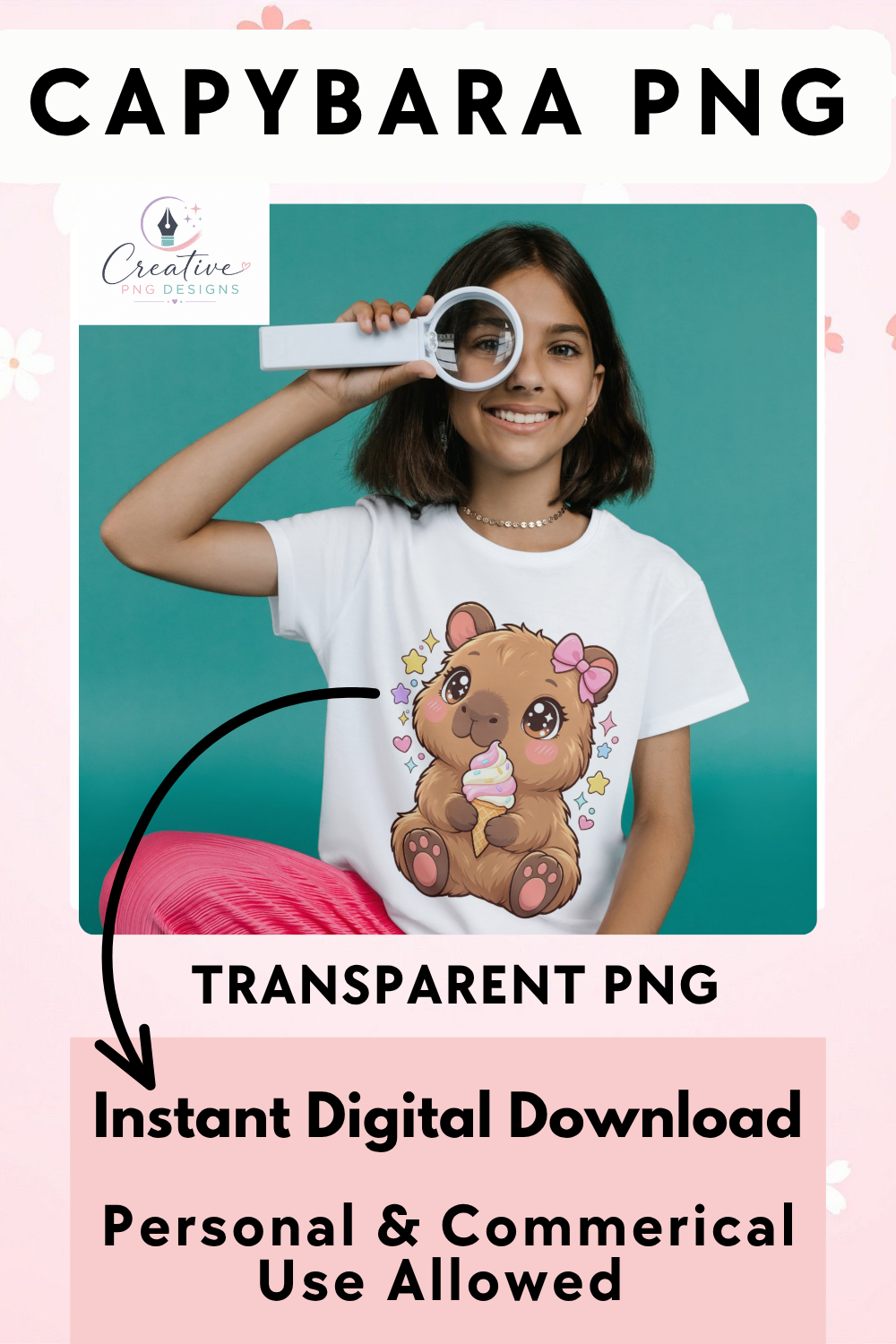 Kawaii Capybara clipart PNG instant download, design preview