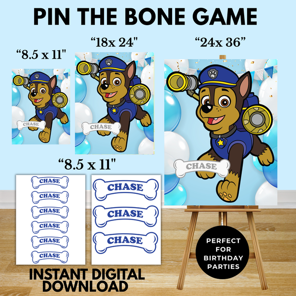 Chase Paw Patrol Pin the Bone Game Printable Birthday Party Activity