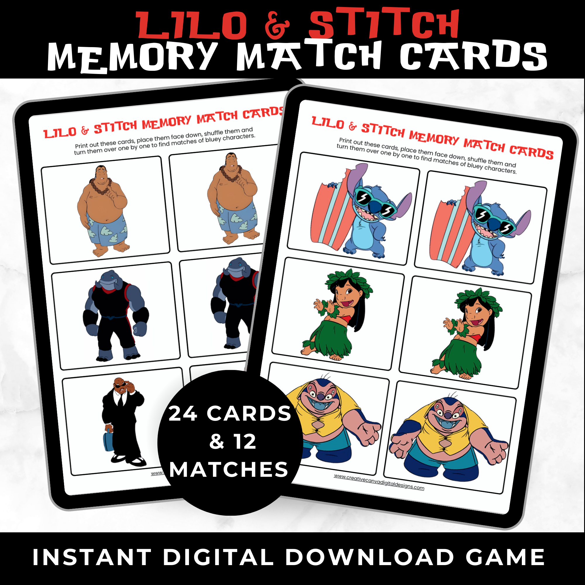 Lilo & Stitch Memory Match Game Printable | Stitch Birthday Party Game for Kids | Classroom & Screen Free Activity