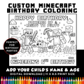 Personalized Minecraft Birthday Coloring Page | Custom Gamer Party Printable Digital Download